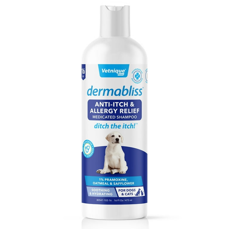 Vetnique Labs Dermabliss Anti Itch & Allergy Relief Medicated Dog Shampoo  for Allergies and Itching with 1% Pramoxine Hcl, 16 oz.