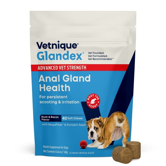 Vetnique Labs Glandex Advanced Vet Strength Digestive Health Soft Chews for Dogs, Duck and Bacon Flavored, 40 Count