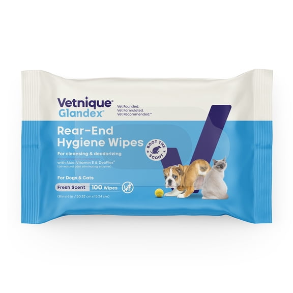 Vetnique Glandex Rear End Wipes for Dogs & Cats, Cleaning & Deodorizing, Fresh Scent, 100 ct