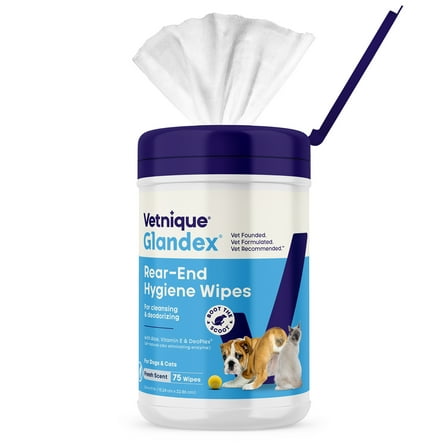 Vetnique Glandex Rear End Wipes for Dogs & Cats, Cleaning & Deodorizing, Fresh Scent, 75ct