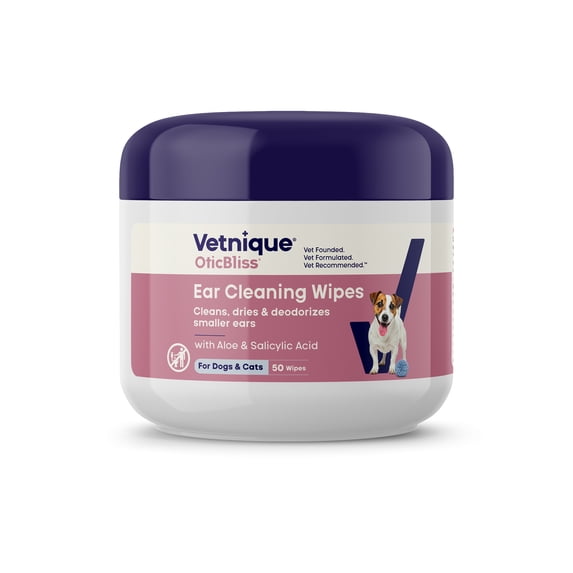 Vetnique Labs OticBliss Ear Cleaning & Deodorizing Wipes for Cats & Dogs, 50 count