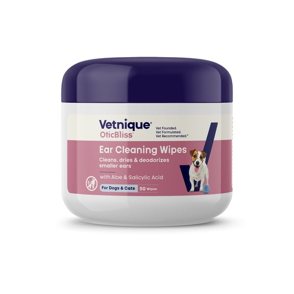 Vetnique Labs OticBliss Ear Cleaning & Deodorizing Wipes for Cats & Dogs, 50 count