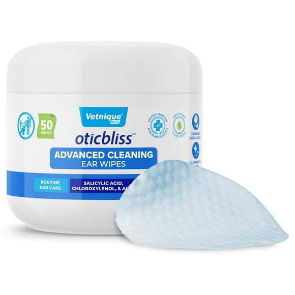 Vetnique Labs Oticbliss Advanced Ear Cleanser Wipes, for All Dogs and Cats, 50 Count