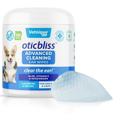 Vetnique Labs Oticbliss Advanced Cleansing and Drying Ear Wipes, for Dogs & Cats, 100 Count