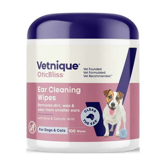 Vetnique OticBliss Dog Ear Cleaning Ear Wipes for Dogs and Cats, 100ct