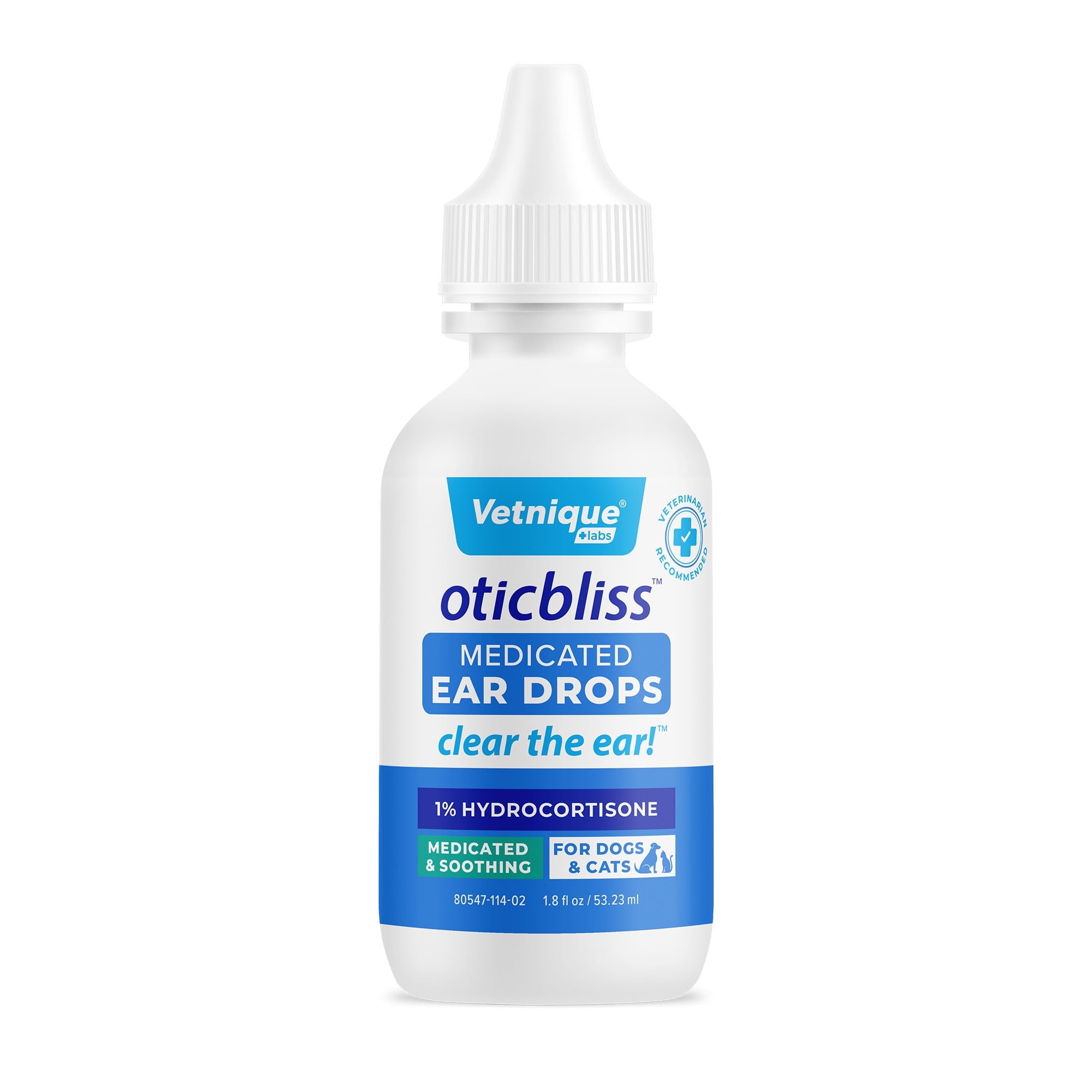 Vetnique Labs Oticbliss Medicated Ear Drops. for Dogs & Cats, with Hydrocortisone, 1.8 fl oz