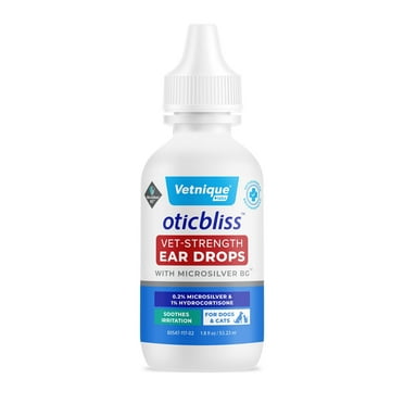 Vetnique Labs Oticbliss Vet Strength Ear Drops, for Dogs & Cats, with Microsilver, 1.8 oz