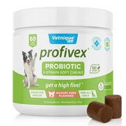 Vetnique Labs Profivex Probiotics Supplement for Dogs Soft Chews Daily Chewable Digestive Treats with Prebiotics - 60 Ct Pork Liver Flavor