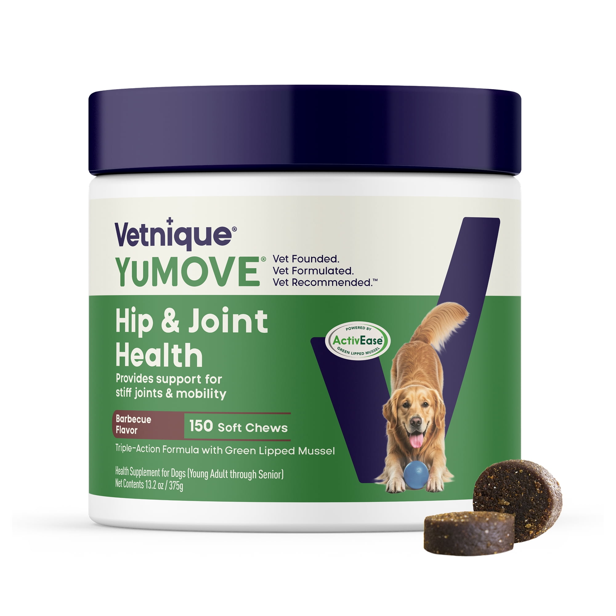Vetnique YuMOVE Hip & Joint Health Soft Chews, Barbeque Flavor, Young Adult to Senior, 150 count