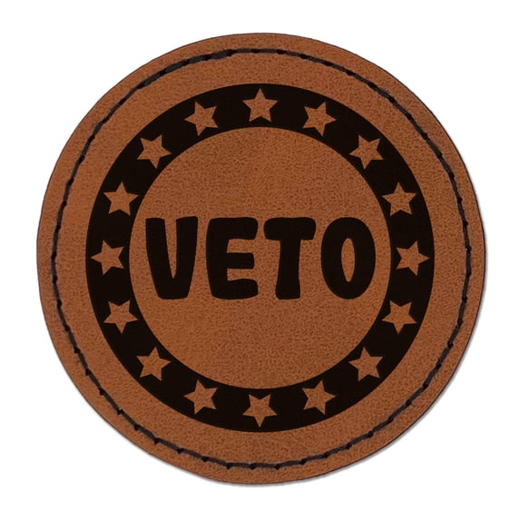 Veto Circle with Stars 2.5" Faux Leather Round Engraved Iron-On Patch - Brown