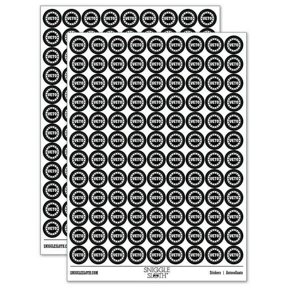 Veto Circle with Stars 200+ Round Stickers - Black - Gloss Finish - 0.50" Size