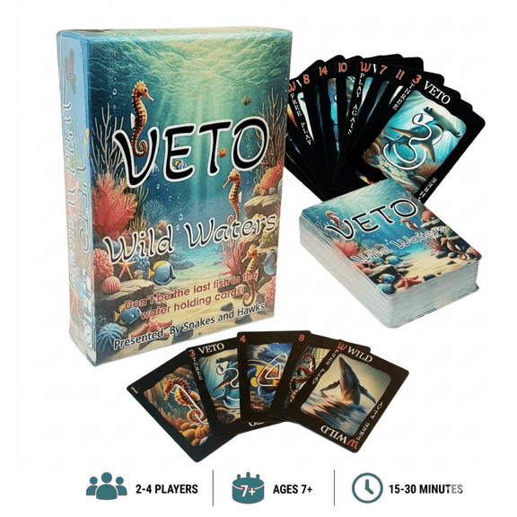 Veto Wild Waters Card Game, Easy to Learn Family Card Game for Kids & Adults, Strategy & Party Game, 24 Players