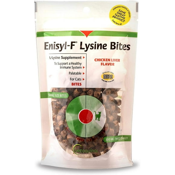 Vetoquinol Enisyl-F Lysine Bites: L-Lysine Chews for Cats & Kittens - Chicken Liver-Flavor, 6.4oz 180g Reclosable Bag