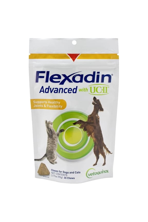 Flexadin Advanced joint supplement for dogs and cats, once-daily formula with UC-II collagen, clinically proven and vet-recommended, 30 soft chews