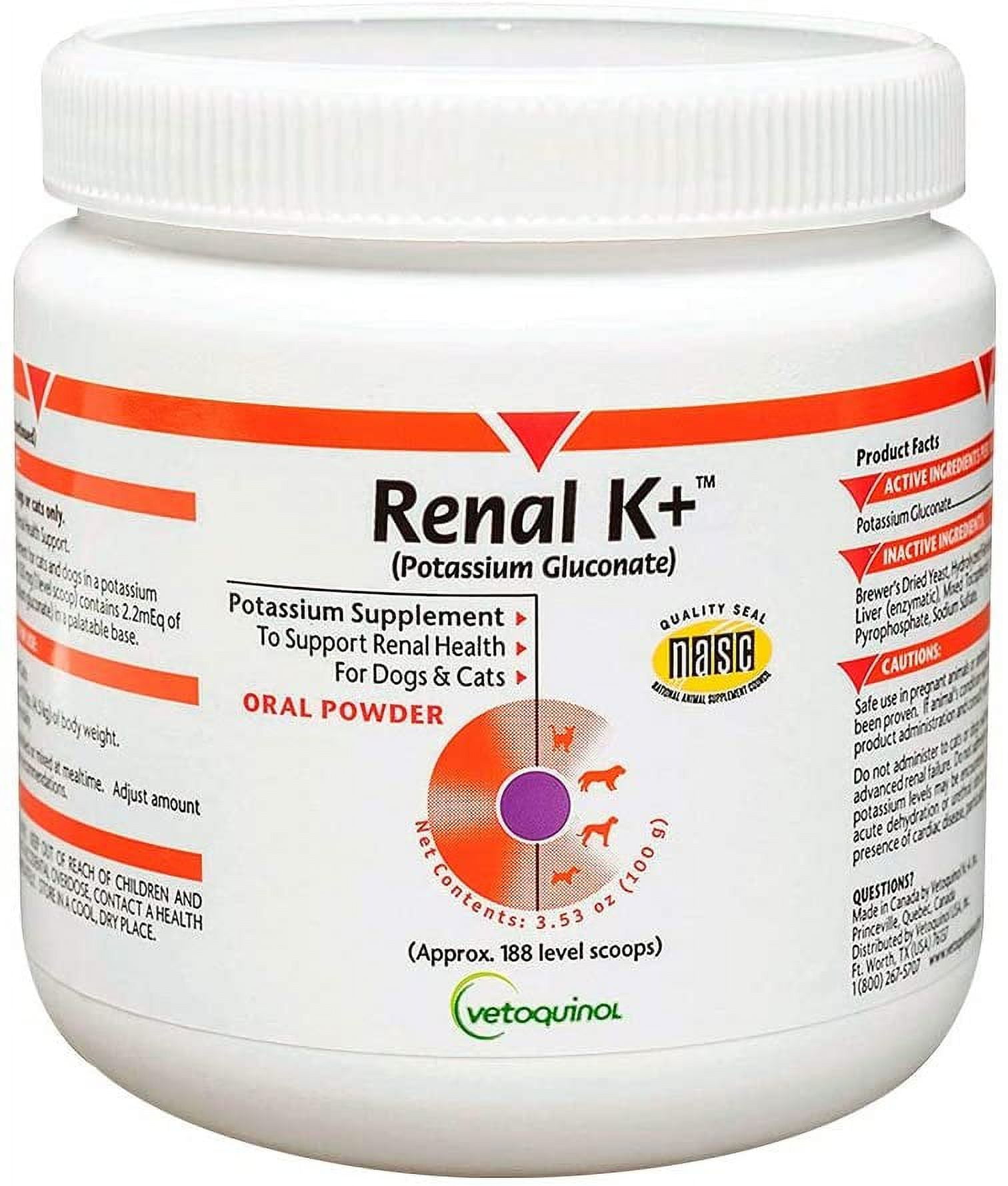 Vetoquinol Renal K+ Potassium Gluconate Potassium Supplement Powder for