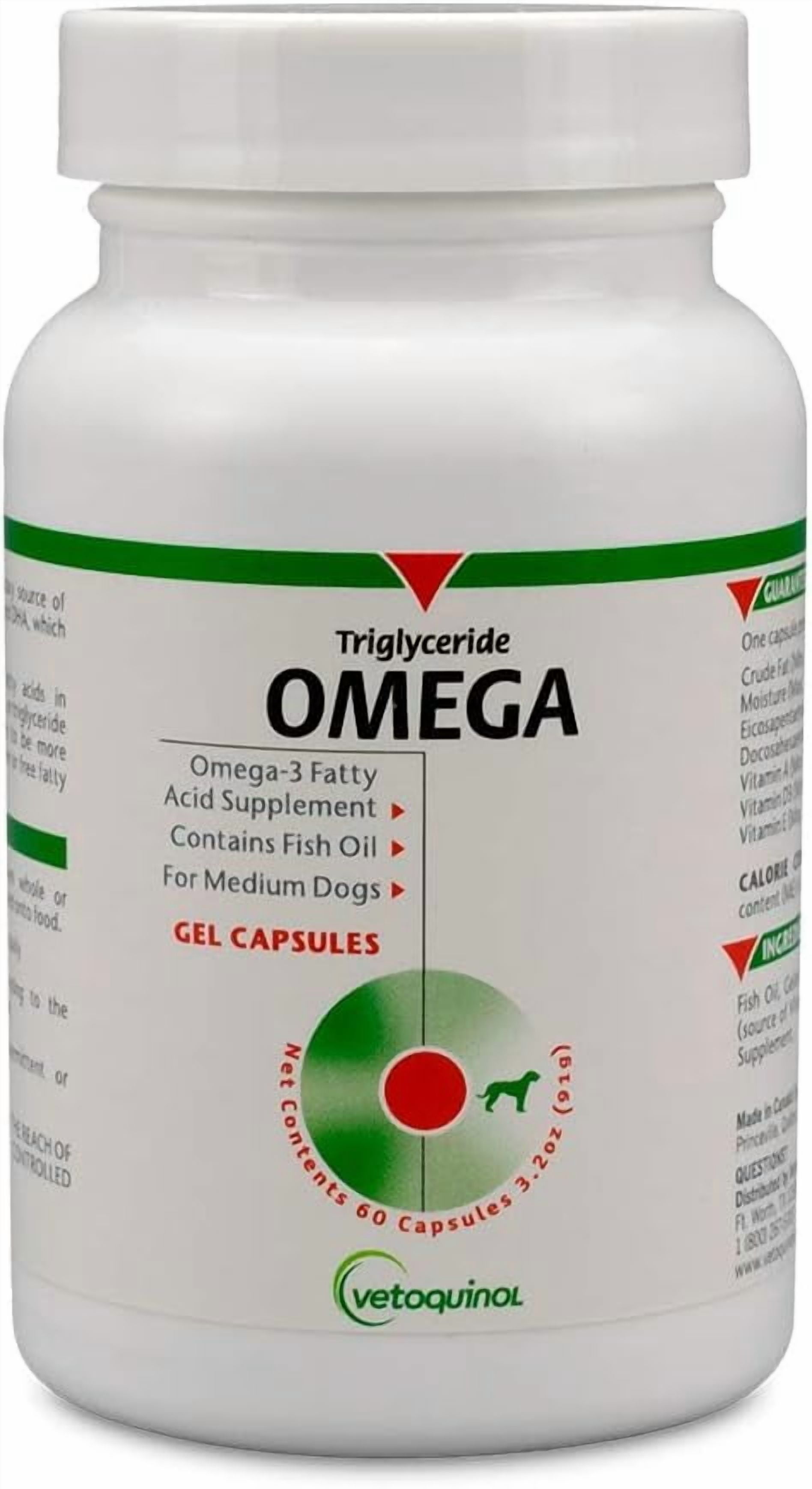 Vetoquinol Triglyceride Omega 3 Supplement for Medium Dogs, Dog Fish Oil Supplement with EPA and DHA, Promotes Skin, Coat, Joint, and Immune Health, Omega 3 Fish Oil for Dogs 40-79 lbs, 60ct