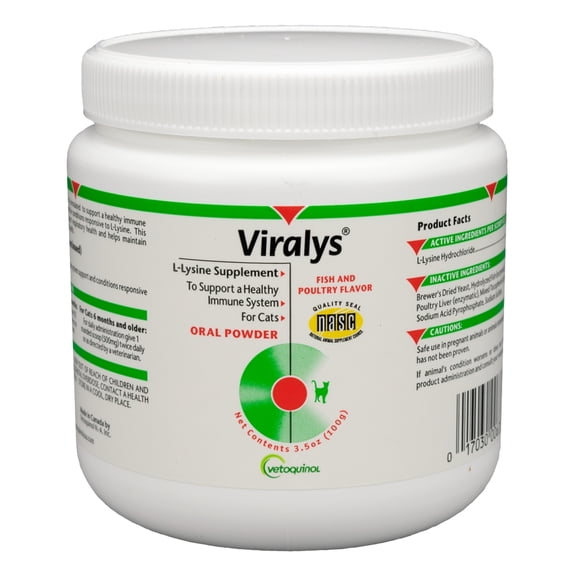 Vetoquinol Viralys L-Lysine Supplement for Cats - Cats & Kittens of All Ages - Immune Health - Sneezing, Runny Nose, Squinting, Watery Eyes - Flavored Lysine Powder - 100gm