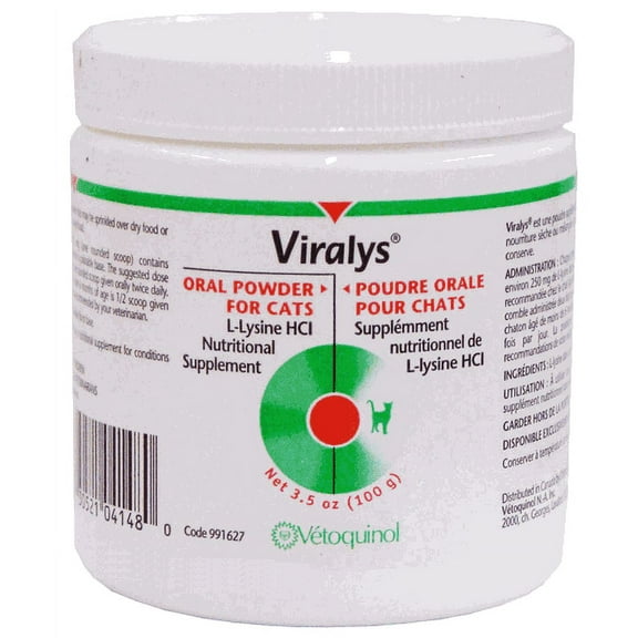 Vetoquinol Viralys L-Lysine Supplement for Cats - Cats & Kittens of All Ages - Immune Health - Sneezing, Runny Nose, Squinting, Watery Eyes - Flavored Lysine Powder - 100gm