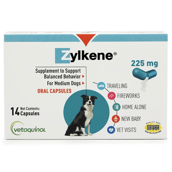 Vetoquinol Zylkene Calming Capsules For Dogs- 225mg, 14 Capsules