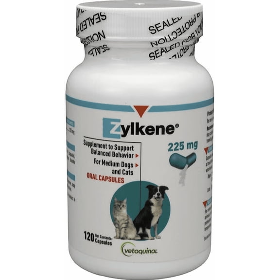 Vetoquinol Zylkene Calming Capsules For Dogs & Cats- 225mg, 120 Capsules
