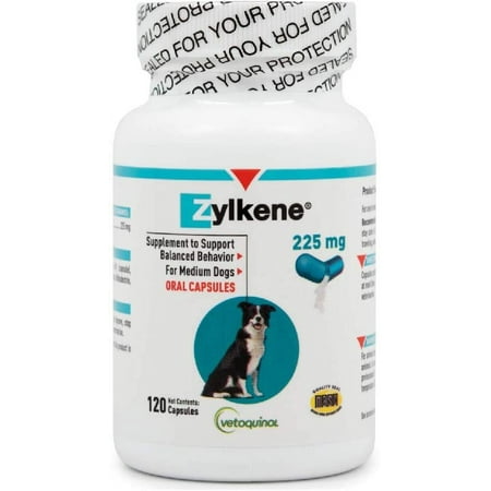 Vetoquinol Zylkene Calming Behavior Support Supplement, Helps Promote Relaxation and Reduce External Stress Factors, Daily Behavioral Support and Anxiety Relief, Dog or Cat, 22-65lbs, 225mg, 120ct