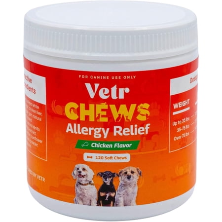 Vetr Allergy Relief Chews for Dogs - Chicken Flavored 120 Count - Vet-Formulated