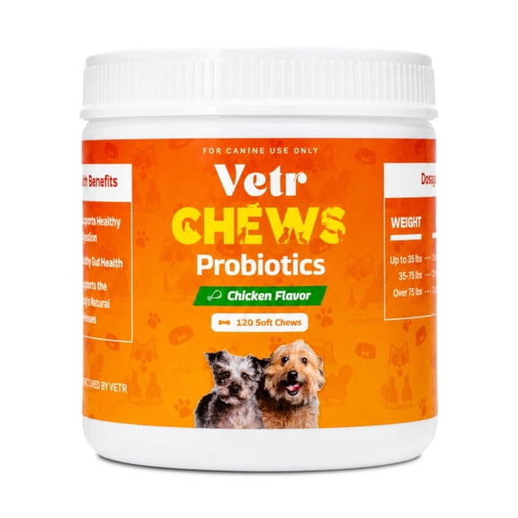 Vetr Probiotic Soft Chews for Dogs Digestive Formula Chicken Flavor 120 Count