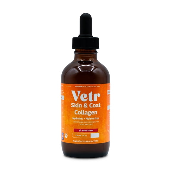 Vetr Skin & Coat Collagen Liquid Supplement for Dogs, Bacon Flavor, 4 oz