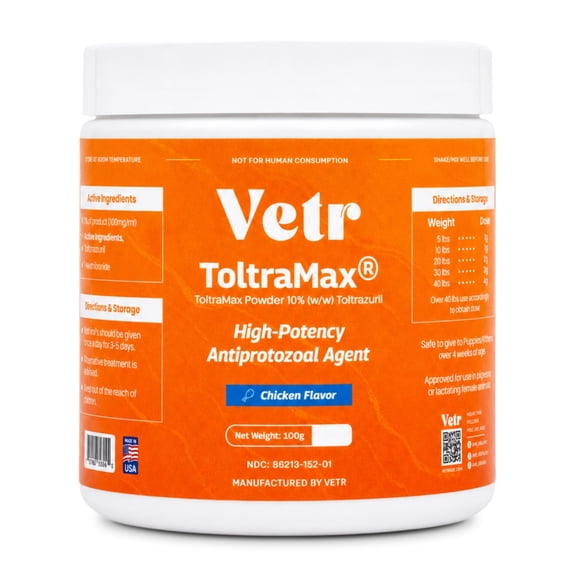 Vetr Toltramax 10% Oral Powder for Horses, Dogs, & Cats, Chicken Flavor, Easy-to-Measure, 100 g