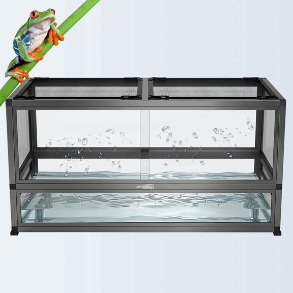 VetraCage Waterproof 36x18x18 Glass Reptile Terrarium, 50 Gallon Bioactive Enclosure with Sliding Doors, Screen Top & Aluminum Frame