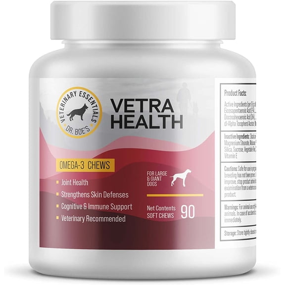 VetraHealth Omega Complete Skin, Joint, Cognitive & Immune System Support for Dogs - Omega 3 Fish Oil, EPA & DHA - 90 Count