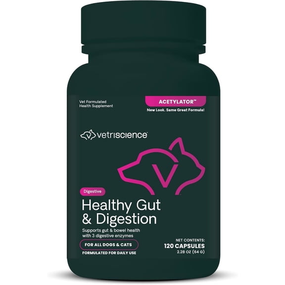 VetriScience Healthy Gut & Digestion Capsules for Dogs & Cats, 120 Count