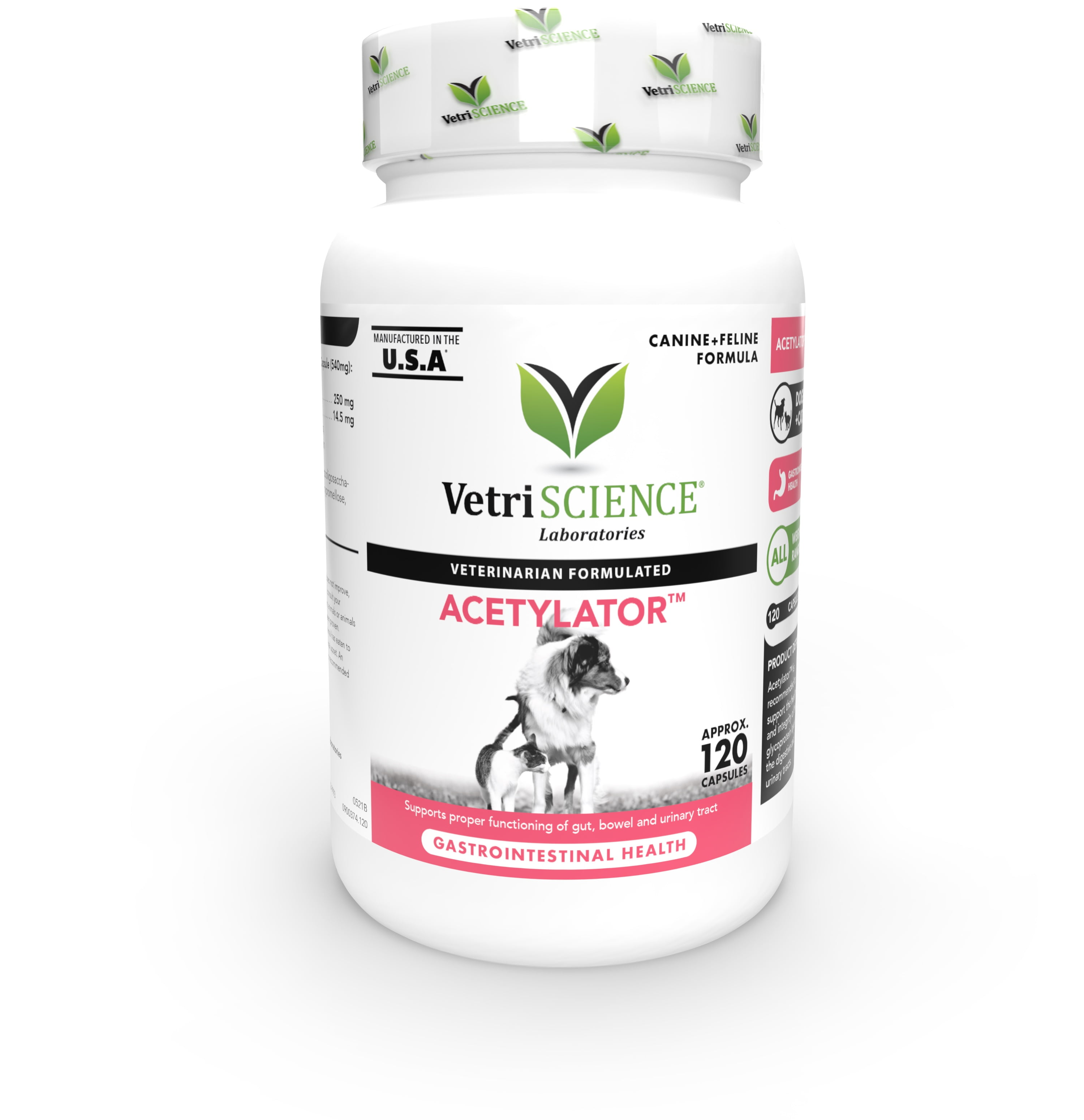 VetriScience Acetylator Digestive Health for Dogs & Cats, 120 Capsules