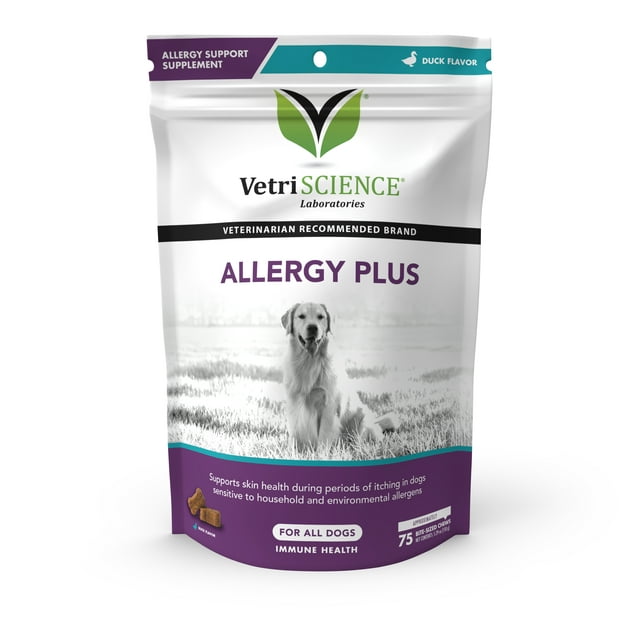 VetriScience Allergy Plus Supplement for Dogs, Duck Flavor, 75 Chews