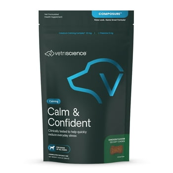 VetriScience Calm and Confident Chews for Dogs, Calming Behavior and Anxiety Support, Chicken Flavor, 120 Count Bag