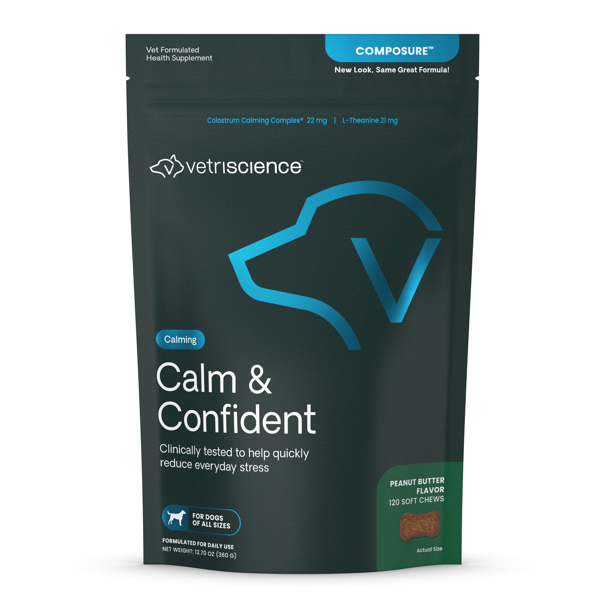 VetriScience Composure Anxiety Vitamin B-1 Chews for Dogs, Peanut Butter Flavor, 120 Count Bag