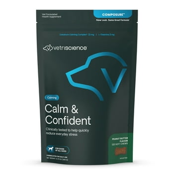 VetriScience Calm & Confident Anxiety Chews for Dogs, Peanut Butter Flavor, 120 Count Bag
