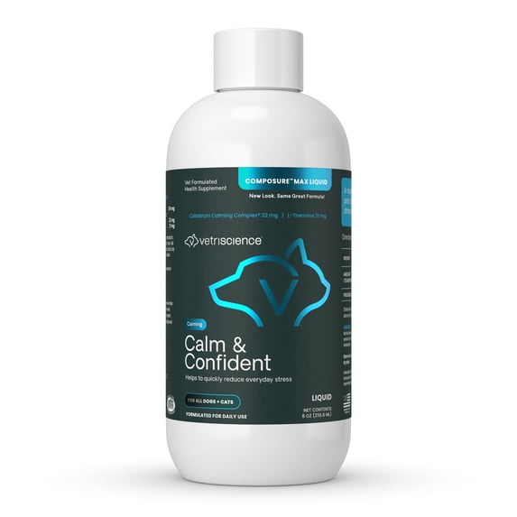 VetriScience Composure Calm & Confident Unflavored Liquid Formula, Calming & Anxiety Supplement for Dogs & Cats