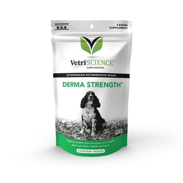 VetriScience Derma Strength Healthy Skin and Coat Chews with Omega 3, 6 and 9 for Dogs, 70 Chews
