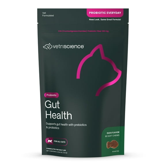 VetriScience Gut Health for Cats, Duck Flavor, 60 Bite-Sized Chews