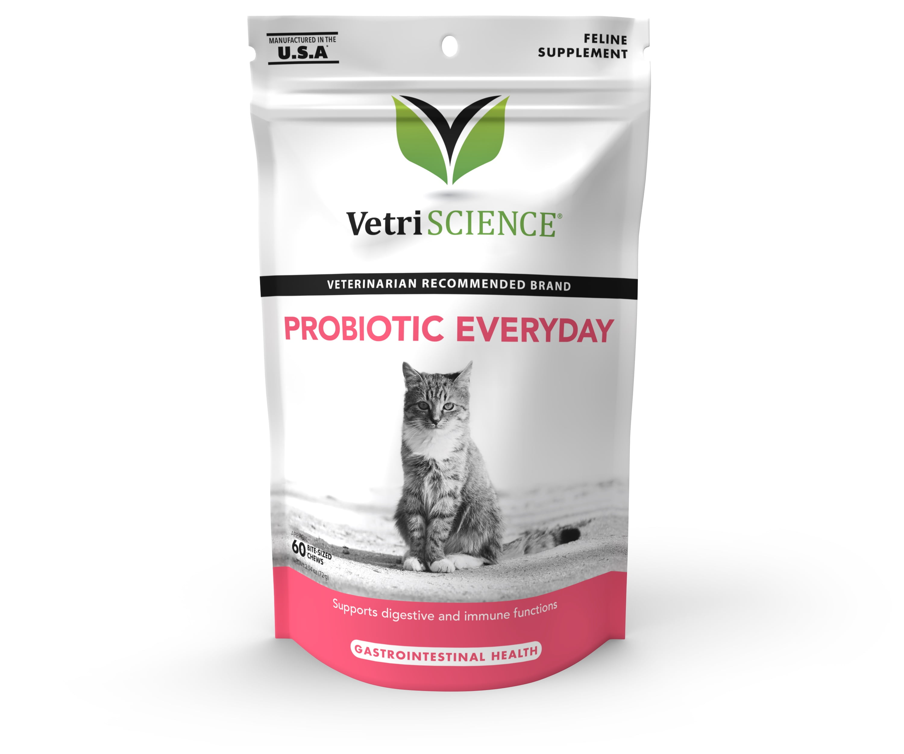 VetriScience Feline Probiotic Everyday for Cats, Gut Health, Duck Flavor, 60 Count Bag