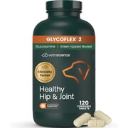 VetriScience GlycoFlex 2 Healthy Hip & Joint Chicken Flavored Chewable Tablets with Glucosamine & Green-Lipped Mussel, Supplement for Dogs, 120 Count