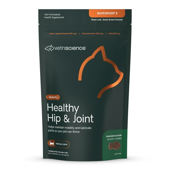 VetriScience Healthy Hip & Joint, Supplement Chew for Cat, Chicken Liver, 60 Count Bag