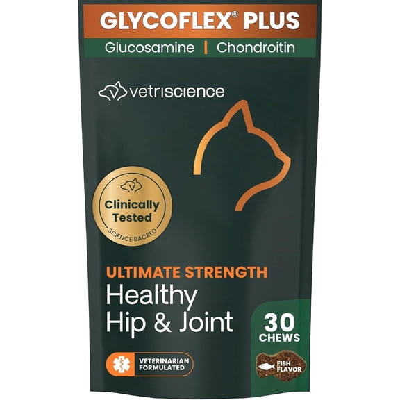 VetriScience GlycoFlex Plus Ultimate Strength Healthy Hip & Joint Fish Flavored Chews with Glucosamine & Chondroitin, Supplement for Cats, 30 Count