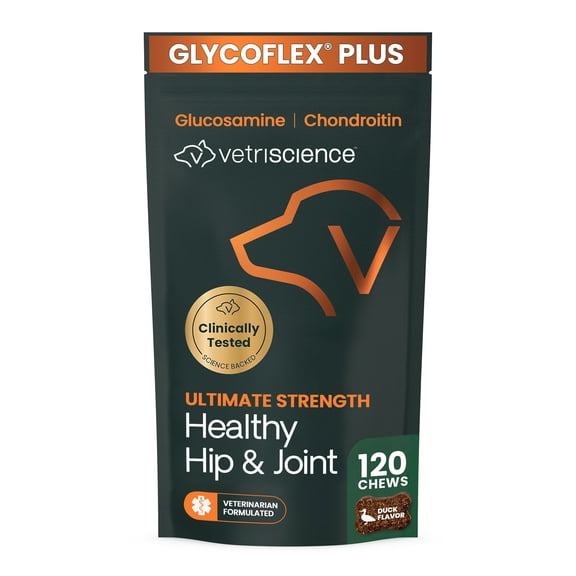 VetriScience Ultimate Strength Hip & Joint Chews for Dogs, Duck, 120 Count