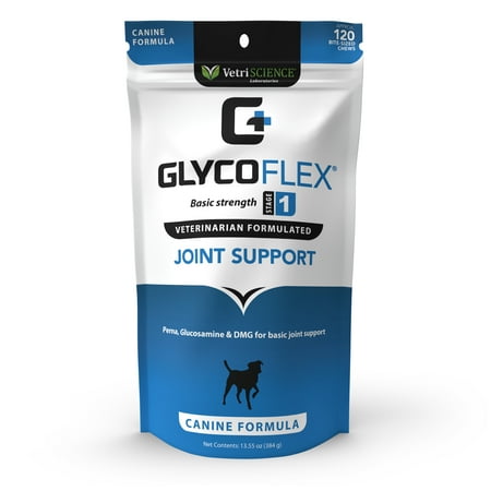 VetriScience GlycoFlex Stage 1 Hip & Joint Support for Dogs, Chicken Liver Flavor, 120 Chews