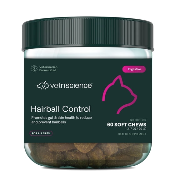 VetriScience Hairball Control Digestive Health Supplement Chews for Cats, Chicken, 60 Count Jar