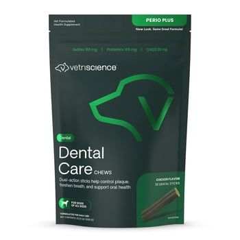VetriScience Dental Care Chew Sticks for Dogs, Chicken Liver Flavor, 30 Count Bag