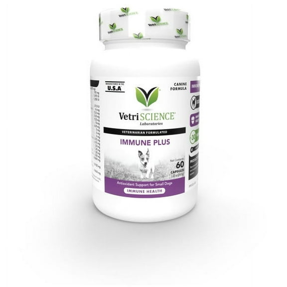 VetriScience Immune Plus Immunity Support for Small Dogs  Antioxidant Support Supplement for Dogs Under 30 Pounds, 60 Capsules
