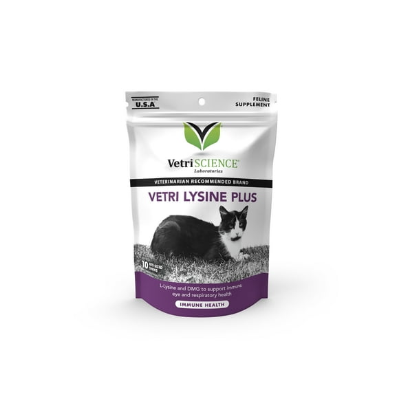 VetriScience Vetri Lysine Plus, Immune Support Supplement for Cats, Chicken Liver Flavor, 120 Bite-Sized Chews